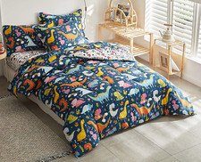 Kids 7-Pc DINOSAUR Pattern Bedding in Bag Colorful Microfiber Queen Joyreap NEW