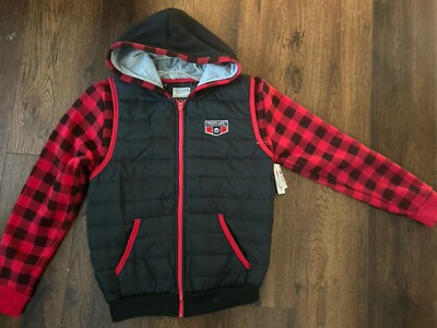 FREE PLANET BOYS NWT BUFFALO PLAID + Puffer Vest JACKET All In One SIZE 12