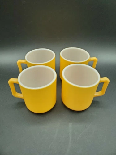 Hazel Atlas Small Yellow Orange milk glass 3" mugs set of 4