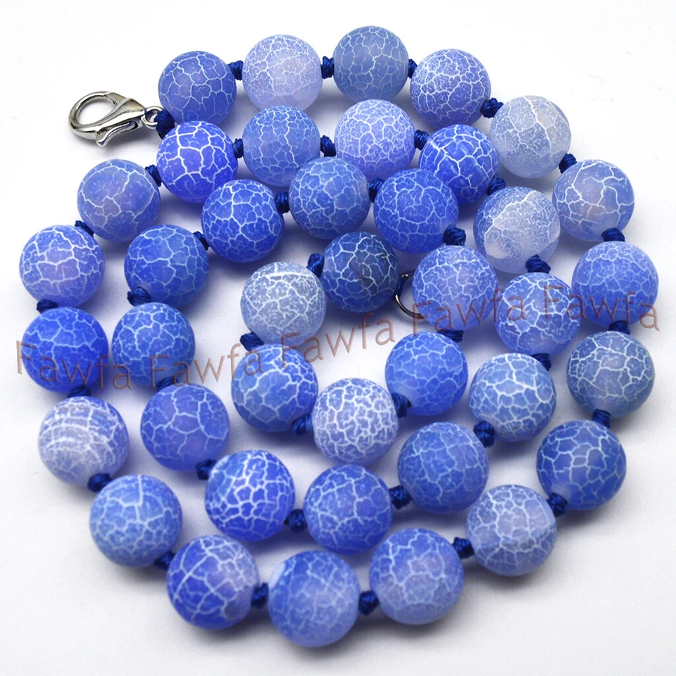 Collar de cuentas gemas redondas ágata venas de fuego de ensueño mate azul de 6/8/10 mm 16-36"" Foto 3 de 3