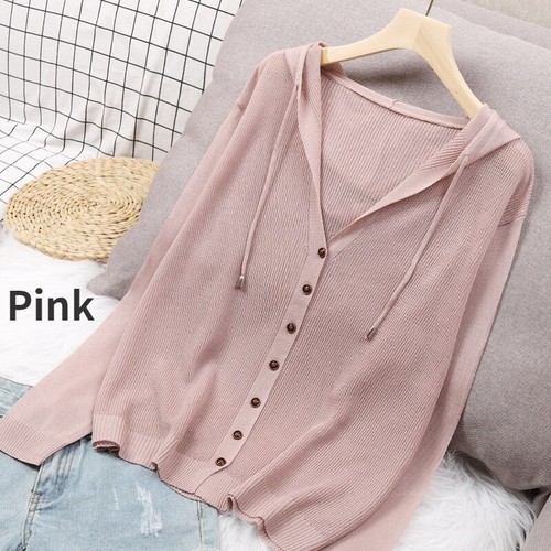 Women Hooded Knitted Cardigan Jacket Coat Sweater Thin Knitwear Casual Loose - Picture 14 of 20
