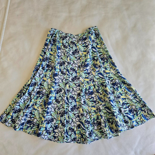 JM Collection Size 14 100% Linen Blue Green White Teal Floral Long Skirt - Picture 12 of 16