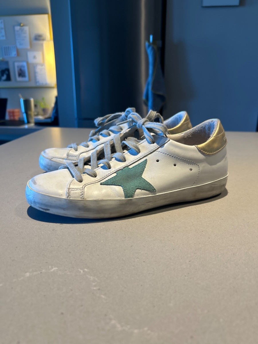 Size Golden Goose White Turquoise and Gold Sneaker