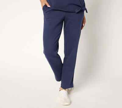 Denim Co Active Textured Cotton Strght Leg Ankle Pant-Navy-Petite Medium-A685404