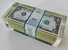 1969-A 5 $100 Stacks US $1 Lucite Paper Weight