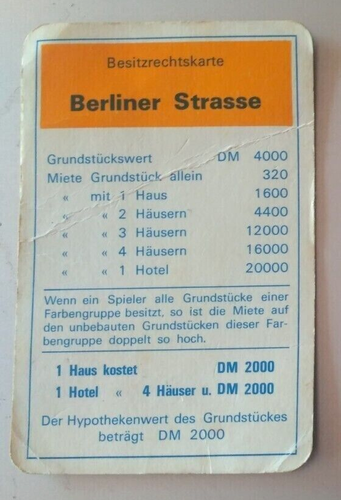 MONOPOLY * Spielkarte Berliner Strasse * Monopoly alte DM Version - Bild 1 von 2