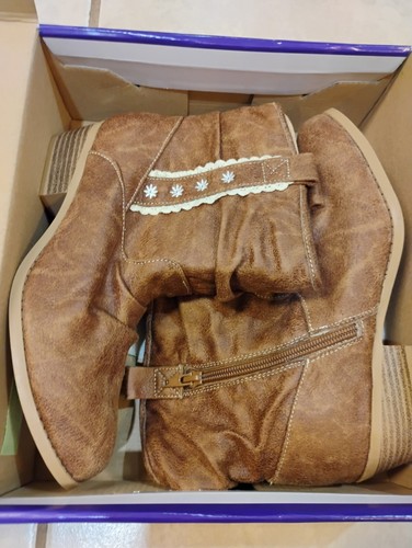 NEW Rampage Girls Western Cowgirl Brown Suede Boots Size 4y, Embroidered - 第 4/9 張圖片