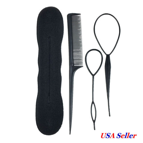 Herramientas de peinado para fabricante de panecillos trenza cola topsy peine hágalo usted mismo  - Imagen 1 de 3