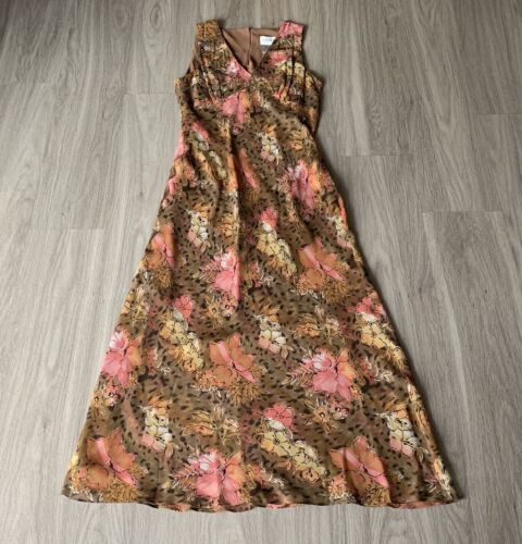 Vintage Papell Boutique 100% Silk Y2K Babydoll Fairy Floral Maxi Dress Size 6 - Picture 3 of 19