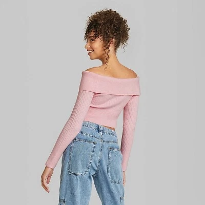 Women s Fitted Off the Shoulder Sweater Top Wild Fable Light