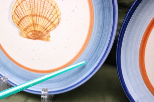 Nancy Calhoun Neptune Salad Plates Blue Seashell Design set of 2 HTF - Picture 6 of 7