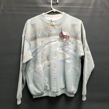 VTG Artisans Sunschein Designs Blue Winter Sweatshirt Cardigan Women's Large