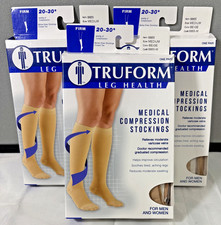 Truform 20-30 mmHg Knee High Closed Toe Compression Stockings Beige M Lot Of 3