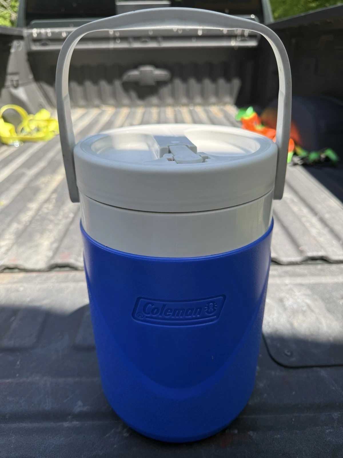 Coleman 1 Gallon Jug Beverage Cooler Wide-Mouth Twist-On, Blue Plastic