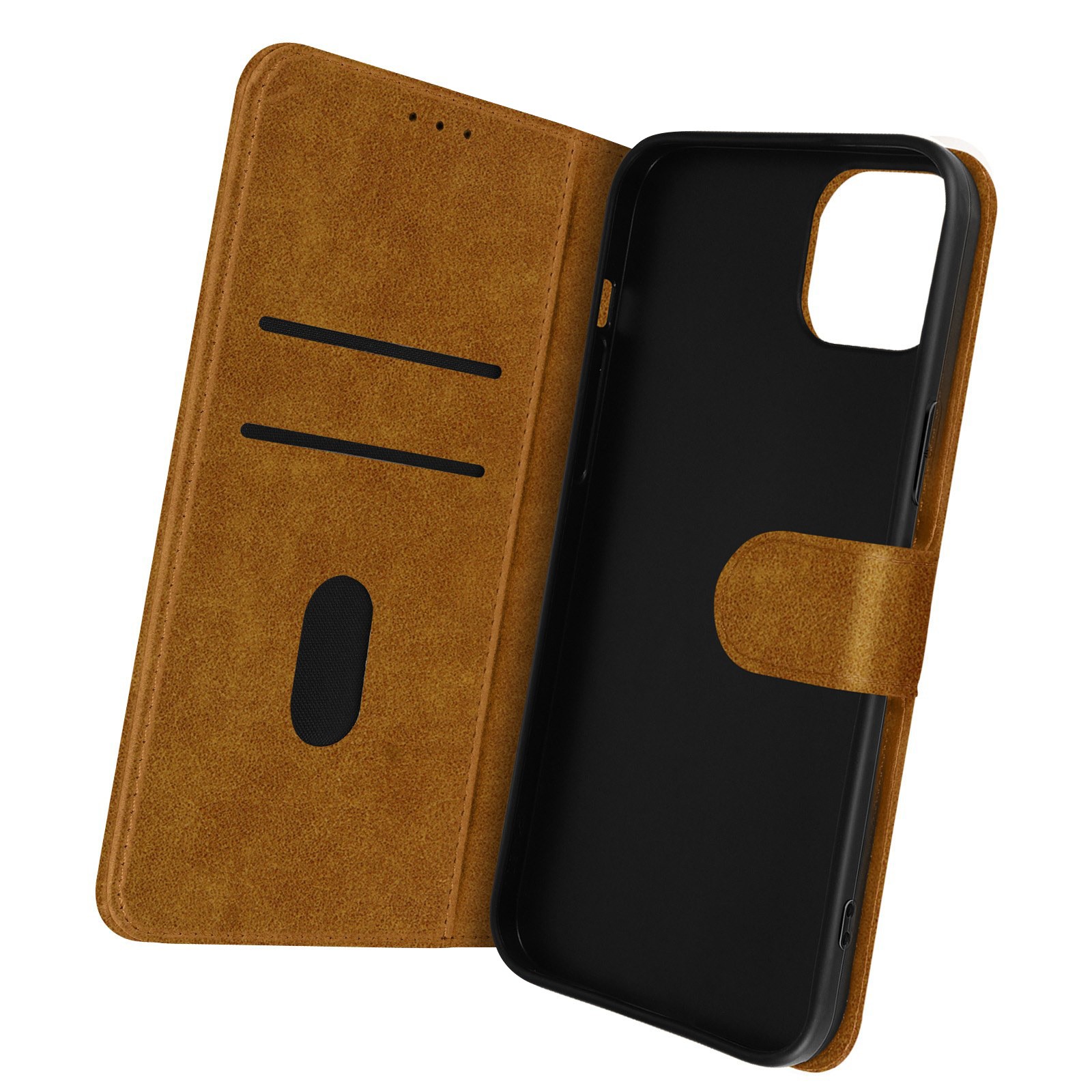 Étui en simili cuir marron avec support pour iPhone 14 Plus