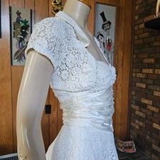Vtg 50s Wedding White Strapless Lace Prom Reception Tea Dress w/ Bolero P XXS/XS