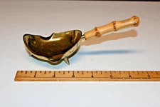 Mid Century Modern MCM Portable Brass Ashtray with Bamboo Handle 7" Long