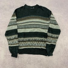 Vintage Knitted Jumper abstract patterned v-neck grandad knit sweater Men's L