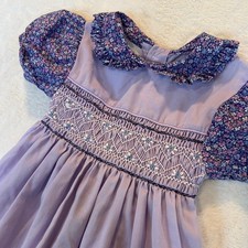 Vtg 80s Polly Flinders Girls Smocked Prairie Dress Purple Floral sz4 Cottagecore
