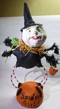 2003 DEBRA SCHOCH PRIMITIVE HALLOWEEN FIGURE SPIDER GIRL,WITCH 9", FIGURE