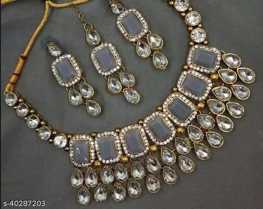 Kundan Jewelry Set Indian Bollywod Kundan Choker Necklace Jewellery - Image 3 of 4