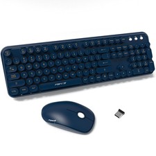 Wireless Keyboard and Mouse Combo, 104 Keys Full-Sized 2.4 GHz Round Keycap C...