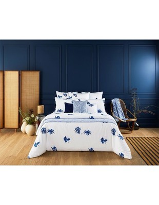 YVES DELORME FLORIDA QUEEN DUVET COVER FLOWER ORGANIC COTTON BATISTE AZURE BLUE