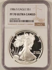 1986-S $1 1 OZ .999 PROOF AMERICAN SILVER EAGLE NGC PF-70 ULTRA CAMEO FIRST YEAR