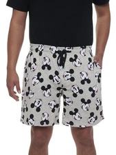Mens Disney Mickey Mouse Pajama Sleep Shorts Gray Black Pockets