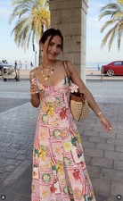 Zara Patchwork Print Linen Blend Midi Dress Size M Bloggers Holiday No Return