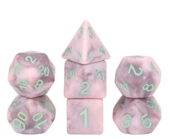 Наборы акриловых кубиков Galactic Dice HD - Рассвет (розовый, серый и зеленый), состоящий из 7 кубиков
