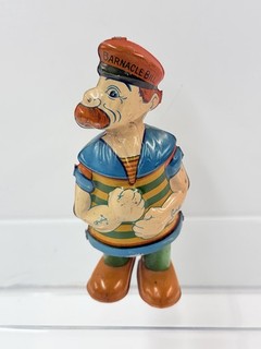 Vintage 1930's Chien Barnacle Bill The Sailor Wind Up Tin Toy (Popeye Lookalike)