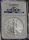 2007 W US Silver Eagle $1 NGC MS69 25th Anniversary ER