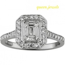 14K White Gold Over 2CT Emerald Cut Diamond Lab-Created Engagement Wedding Ring