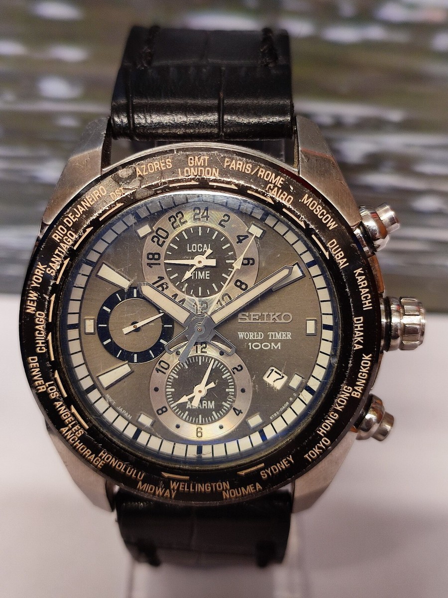 WORLD TIMER ALARM CHRONOGRAPH QUARTZ 5T82-0AF0 JAPAN MEN'S WORLD TIMER ALARM CHRONOGRAPH QUARTZ 5T82-0AF0 JAPAN MEN'S