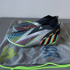 Adidas Predator Edge+ FG Silver Metallic Black HR1560 Men's Soccer Cleat Sz 7.5