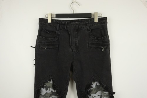 BALMAIN Gray Wash Denim Skinny Fit Distressed Jeans Size 34 - Picture 3 of 22