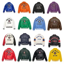 Men's Avirex Real Leather Bomber American Flight Jacket Leather All Icon Jacket