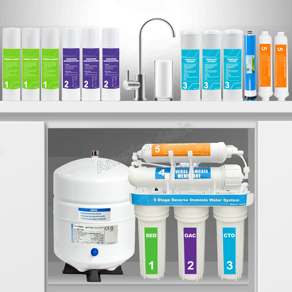 5 Stage Reverse Osmosis Water System Home Drinking RO System + 7 Extra Filter