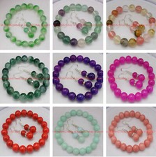 8/10/12/14mm Natural Multicolor Gems Round Beads Stretch Bracelet Earrings 7.5"