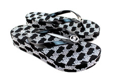 New MICHAEL KORS Bedford Size 9 Black MK Logo Women's Wedge Flip Flops MSRP 99