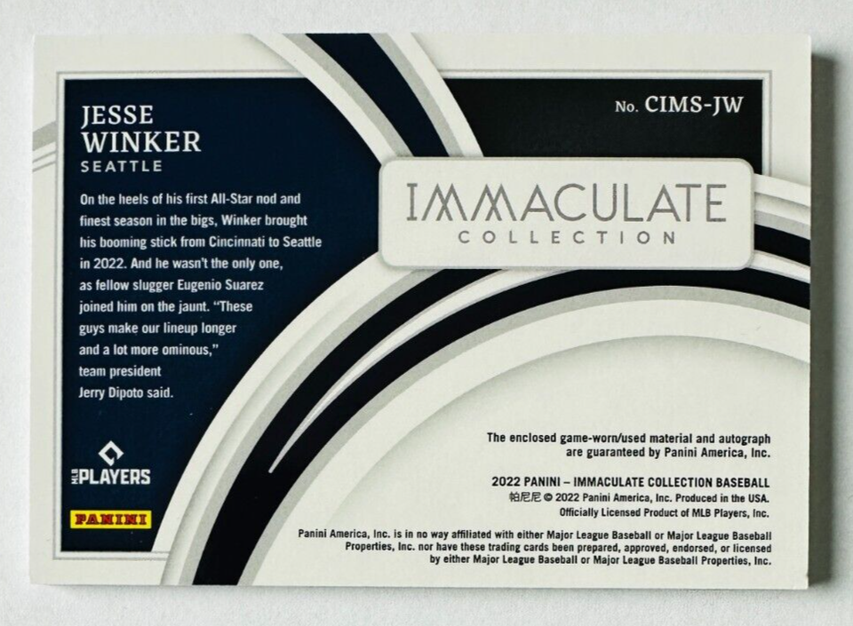2022 Panini Immaculate Jesse Winker AUTO Jersey Card Acetate SP /25 Mariners! eBay