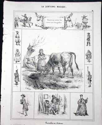 Lithograph The Magic Lantern No.18 Proverbs in Action by V Adam