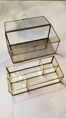 Madam Stoltz Brass and Glass Jewelry Box with Mirror Floor