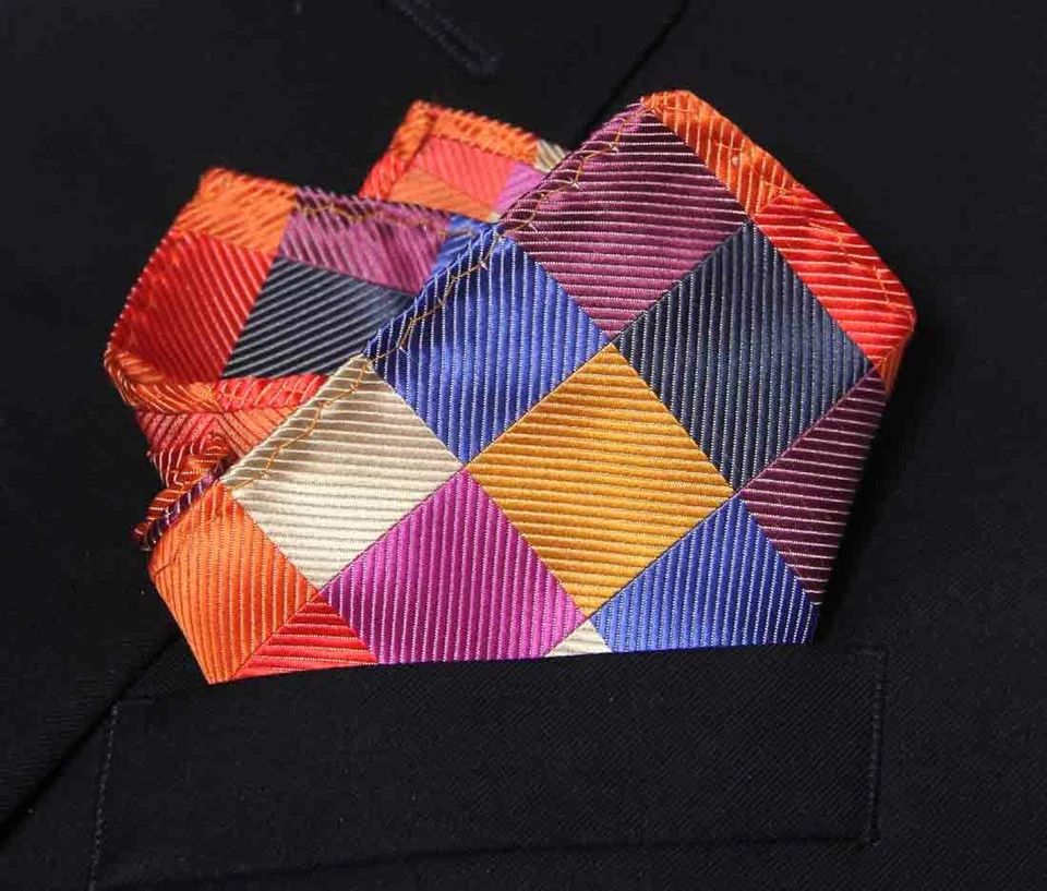 Gascoigne Pocket Square Multicolor Checkered Pattern Silk Blend Men's - Image 2 of 2
