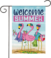 Summer Flamingo Garden Flag 12X18 Inch Double Sided Burlap outside Welcome Hello
