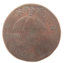 .c1837 USA HARD TIMES TOKEN. H CROSSMAN, UMBRELLAS. N.Y.