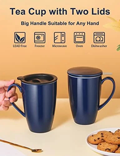 Tea Cup With Infuser And Lid 17 Oz Large Tea Infuser Mug Ceramic Tea Mug With 2 - Picture 2 of 9