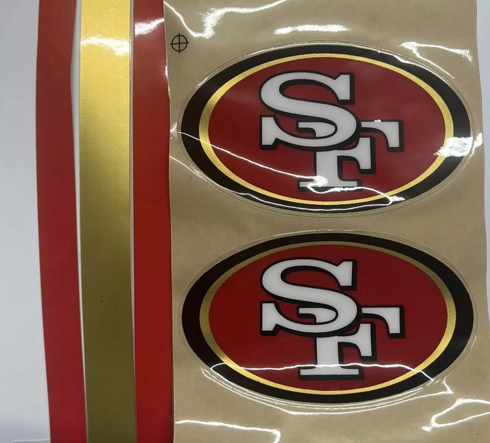 3M 49ers Full Size Football Helmet Decals With Stripes Gold Center