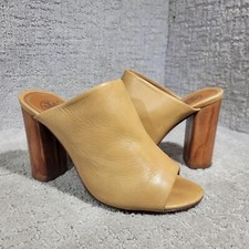 Tory Burch Raya Women's Size 6.5 US Cognac Leather Wooden Heels Mules